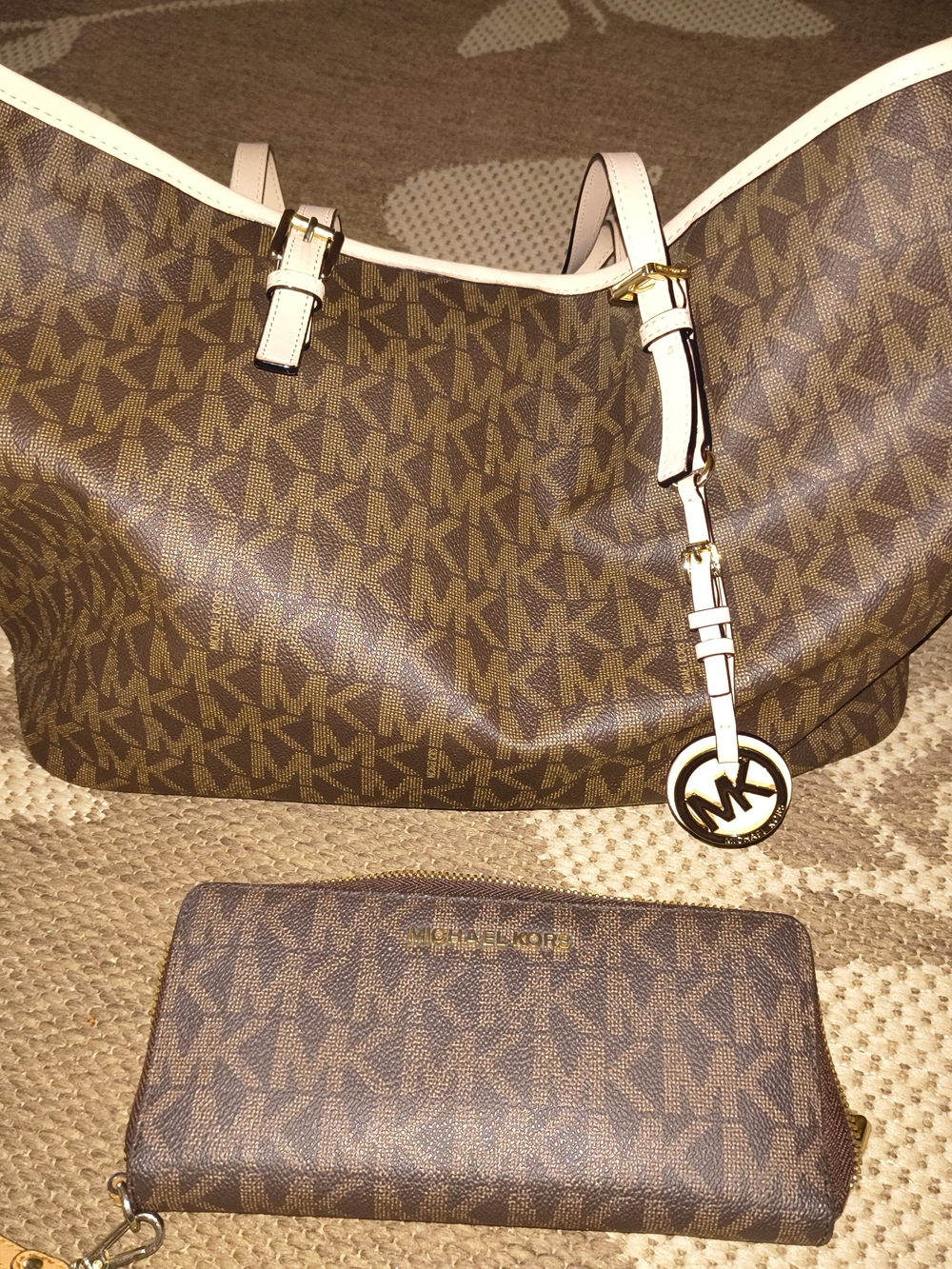 Michael Kors Brown MK Logo Tote with Matching Wallet
